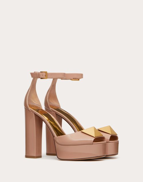 Valentino Garavani - Zapatos De Salón Con Puntera Abierta Y Plataforma One Stud De Charol Con Tacón De 120 mm - Rose Cannelle - Mujer - Rebajas Para Mujer