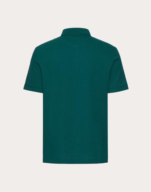 Valentino - Camisa Polo De Piqué De Algodón Con Parche Del Vlogo Signature - Verde Inglés - Hombre - Camisetas Y Sudaderas