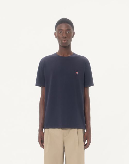 Valentino - Valentino Cotton Jersey T-shirt With Vlogo Signature Patch - Navy - Man - T-shirts And Sweatshirts