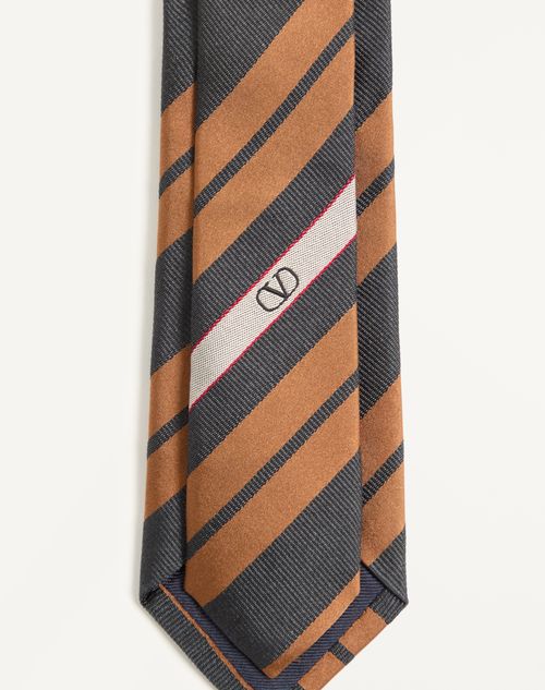Valentino Garavani - Regimental Jacquard Silk Tie - Beige/grey - Man - Accessories