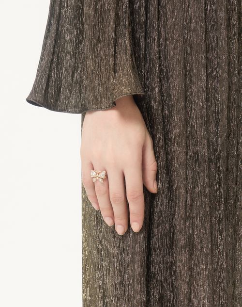 Valentino Garavani - Flutterby Ring In Metal And Swarovski® Crystals - Platinum/crystal - Woman - Jewelry