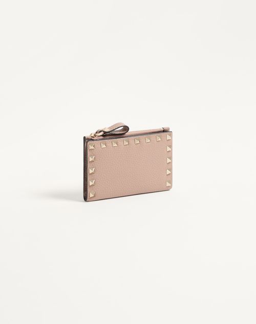 Valentino Garavani - Rockstud Grainy Calfskin Cardholder With Zipper - Poudre - Woman - Wallets And Small Leather Goods