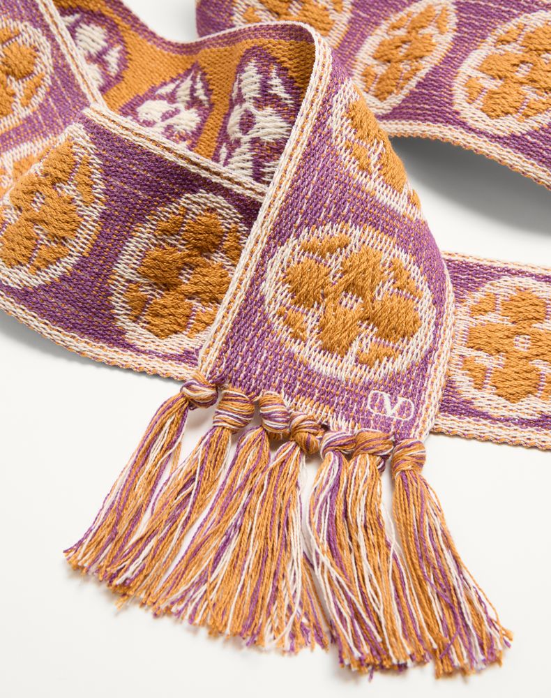 Valentino Garavani Antibes Cotton Scarf With Fringe Man Ivory/Purple/Ginger Orange/Beige/White Uni