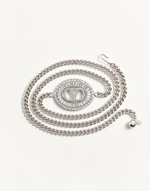 Valentino Garavani - Vlogo Signature Chain Belt With Crystals - Palladium/crystal - Woman - Belts