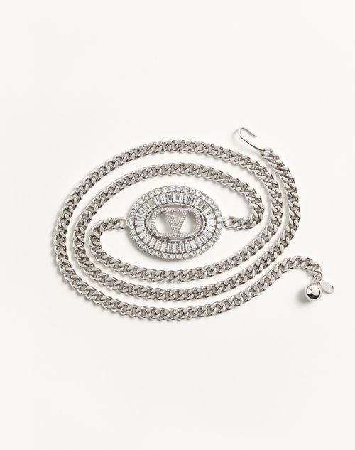Valentino Garavani - Vlogo Signature Chain Belt With Crystals - Palladium/crystal - Woman - Belts