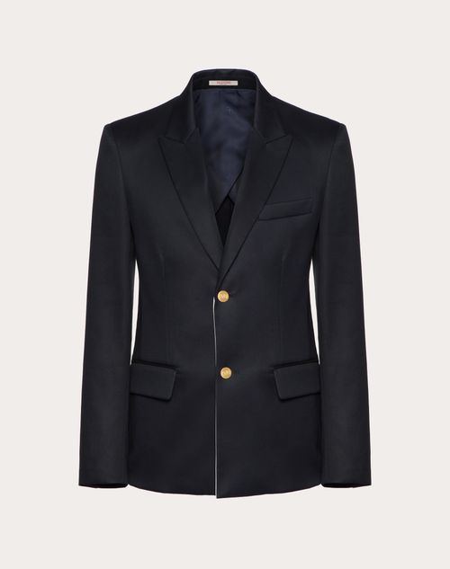 Valentino - Single-breasted Cotton Jacket - Navy - Man - Coats And Blazers