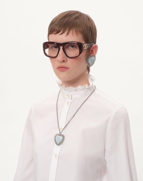 Valentino Garavani - Coeur Hyperbole Necklace In Metal, Resin And Swarovski® Crystals - Palladium/azure - Woman - Fashion Jewelry