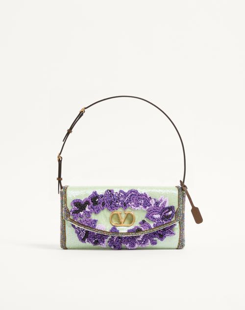 Valentino Garavani - Borsa Piccola A Spalla Valentino Garavani Devain Ricamata - Menta/viola - Donna - Borse A Spalla