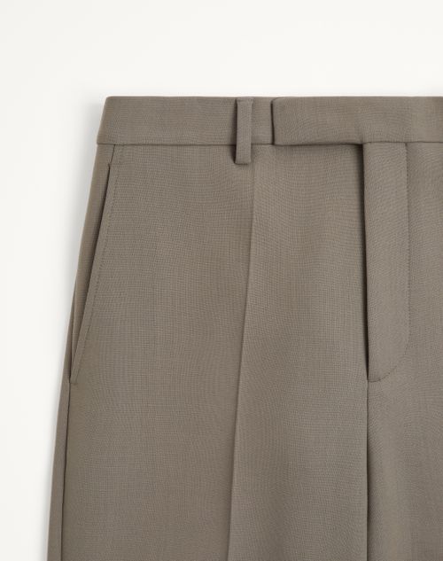 Valentino - Valentino Trousers In Lightweight Double Wool With Ironed Pleats - Taupe - Man - Trousers And Shorts