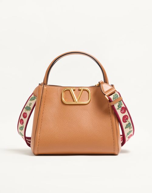 Valentino Garavani - Valentino Garavani Alltime Medium Handbag In Grainy Calfskin With Cherryfic Embroidered Ribbon Shoulder Strap - Almond - Woman - Top Handle Bags