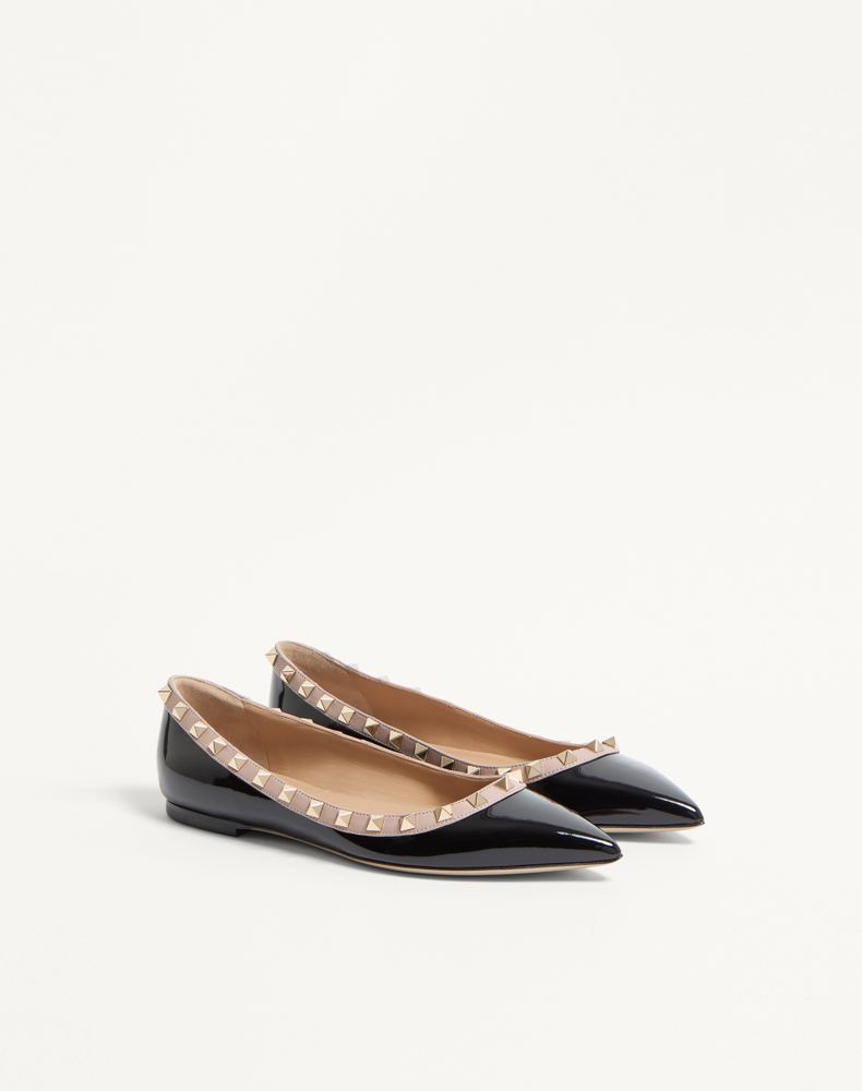 Valentino Garavani Patent Rockstud Ballet Flat Woman Black/Poudre 40.5