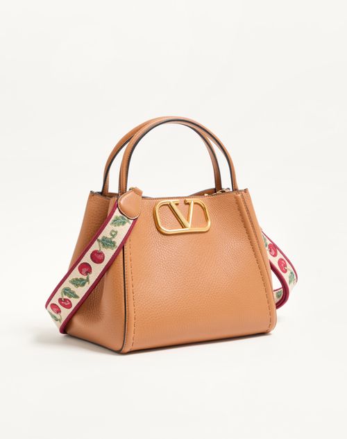 Valentino Garavani - Valentino Garavani Alltime Medium Handbag In Grainy Calfskin With Cherryfic Embroidered Ribbon Shoulder Strap. - Almond - Woman - Top Handle Bags