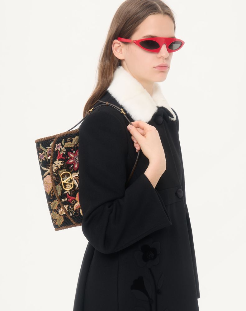 Valentino Garavani Devain Embroidered Small Shoulder Bag Woman Black/Multicolour Uni
