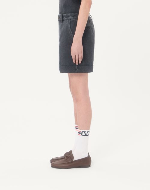 Valentino - Vゴールド カフス デニム バミューダパンツ - ブラック - メンズ - ウェア