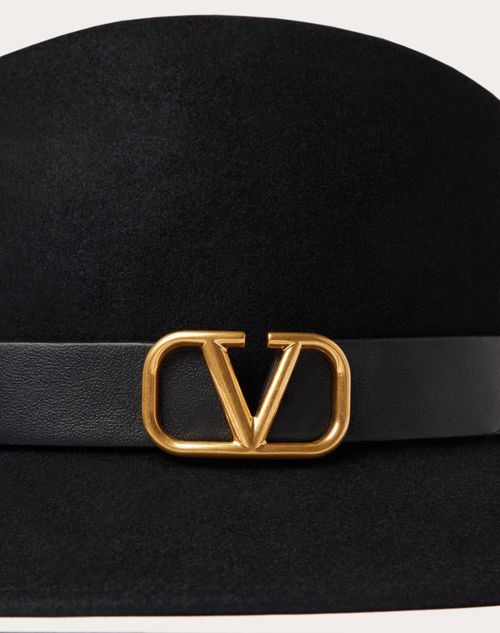 Valentino Garavani - Chapeau Fedora Vlogo Signature - Noir - Femme - Gants Et Chapeaux