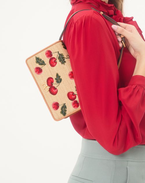Valentino Garavani - Vlogo Signature Mini Shoulder Bag In Jacquard Raffia With Cherryfic Pattern - Natural/red - Woman - Shelf - Vgd Accessories - Woman Accessories Sale