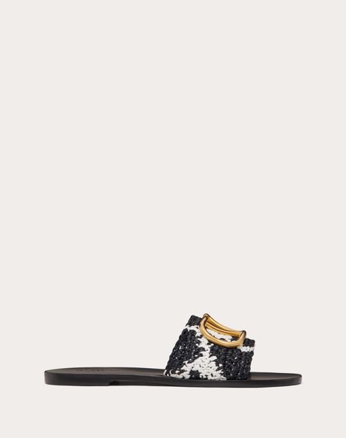 Valentino Garavani - Raffia Slide Sandal With Giraffa Re-edition Pattern - Black/white - Woman - Slides And Thongs