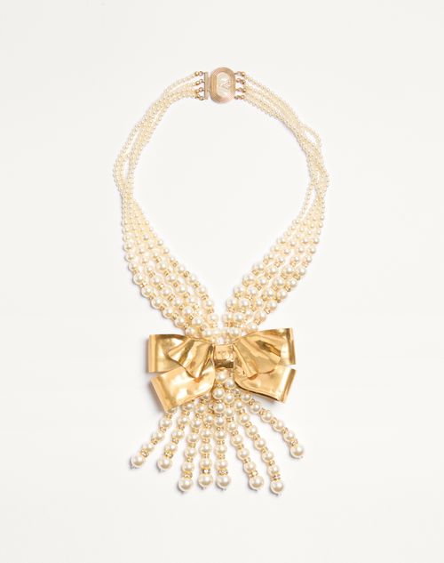 Valentino Garavani - Trop Chou Necklace In Metal, Enamel, Pearls And Crystals - Antique Brass - Woman - Fashion Jewelry