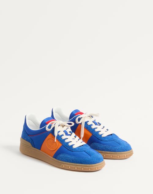 Valentino Garavani - Upvillage Low Top Sneaker In Crust Leather And Nylon - Acid Bluette/sapphire/pumpkin/coral - Man - Sneakers