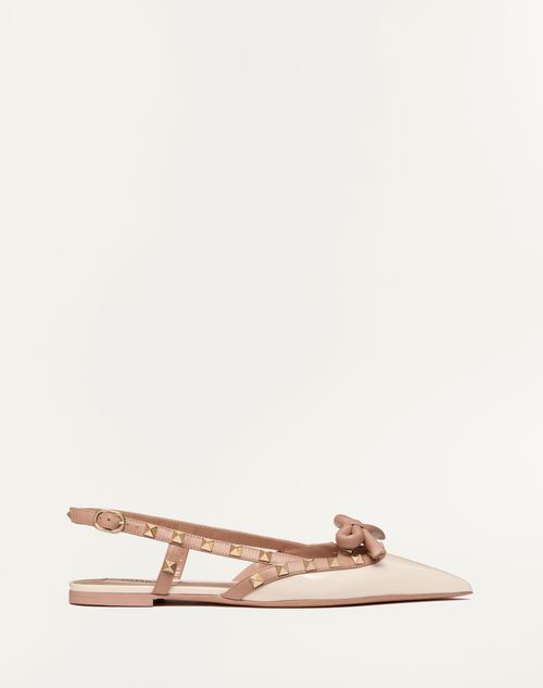 Valentino Garavani - Ballerines À Bride Arrière Rockstud En Cuir Verni Ornées D'un Nœud - Rose Cannelle - Femme - Ballerines