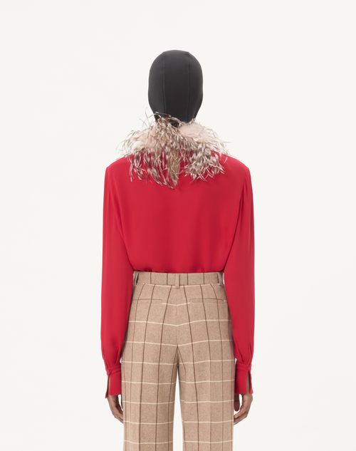 Valentino - Georgette Top With Feathers - Paris/brown - Woman - Shirts And Tops