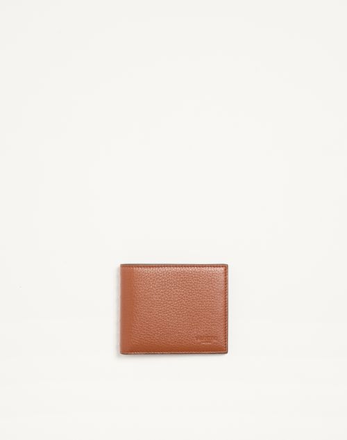 Valentino Garavani - Rockstud Wallet In Grainy Calfskin - Saddle Brown - Man - Wallets And Small Leather Goods