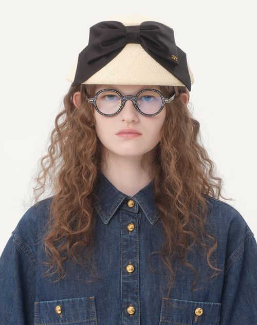 Valentino Garavani - Vlogo Signature Panama Bucket Hat With Satin Bow - Natural/black - Woman - Hats And Gloves