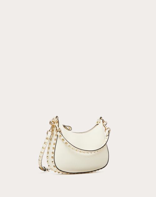 Valentino Garavani - Bolso Hobo Rockstud Pequeño De Cuero Graneado De Becerro - Marfil - Mujer - Bolsos De Hombro