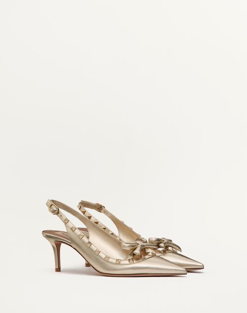 Valentino Garavani - Rockstud Bow Slingback Pumps In Laminated Nappa Leather And 60mm Tone Studs - Platinum - Woman - Woman Sale