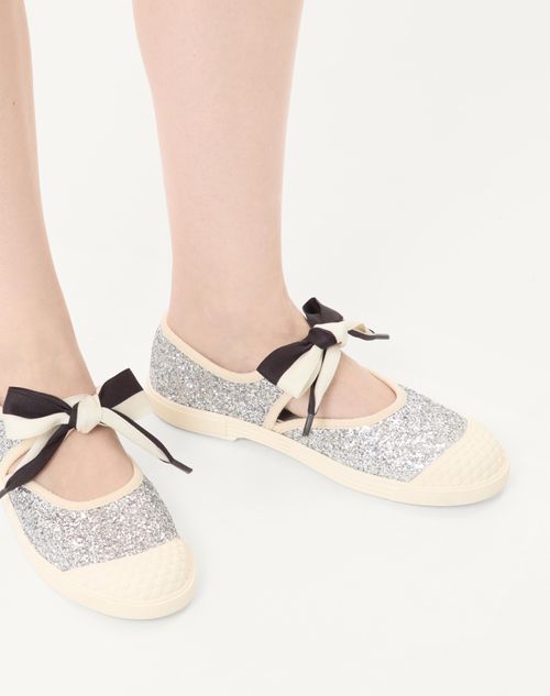 Valentino Garavani - Bay By Bay Ballerina Sneakers In Glitter Fabric - Silver - Woman - Sneakers