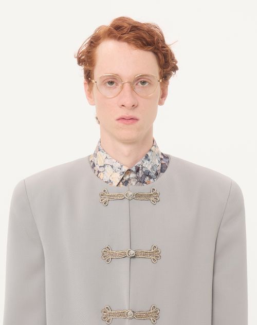 Valentino - Valentino Diagonal Wool Jacket With Embroidered Frog Closures - Light Grey - Man - Coats And Blazers