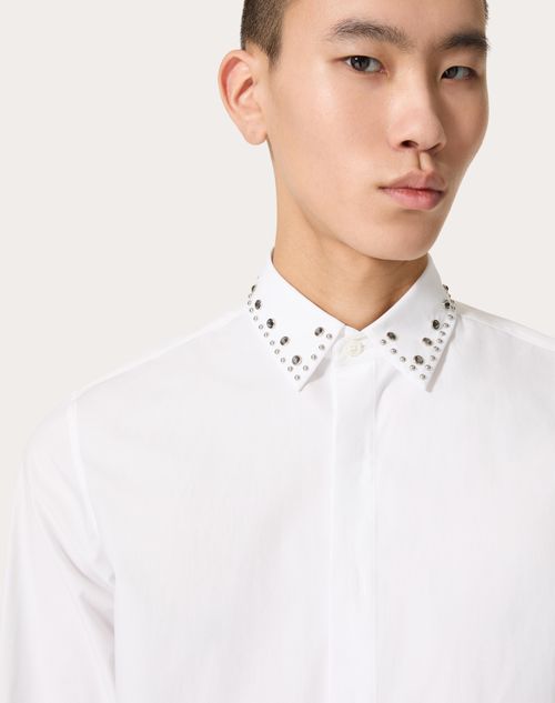 Chemise A Manches Longues En Popeline De Coton Avec Cabochons pour Homme en Blanc Valentino FR