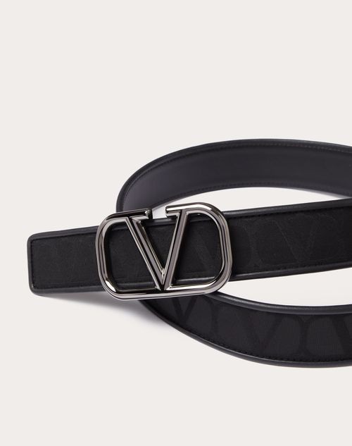 Valentino Garavani - Cinturón De Tejido Técnico Toile Iconographe Con Detalles De Cuero - Negro - Hombre - Belts - M Accessories