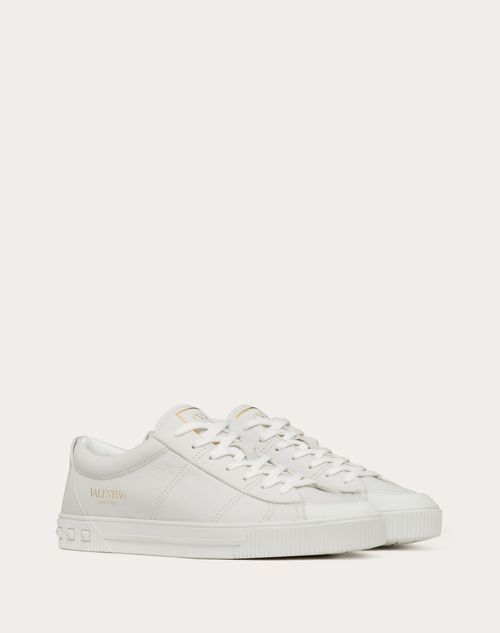 Men & Women's White Calfskin With Black Details On Time Sneaker