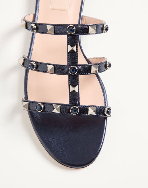 Valentino Garavani - Rockstud Slide Sandal In Laminated Nappa With Cabochon - Navy - Woman - Slides And Thongs