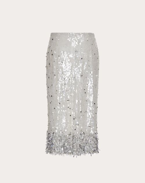 Valentino - Jupe Brodée Tulle Illusione - Argent - Femme - Jupes