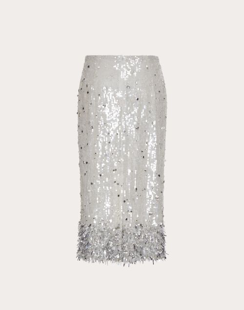 Valentino - Tulle Illusione Embroidered Skirt - Silver - Woman - Skirts