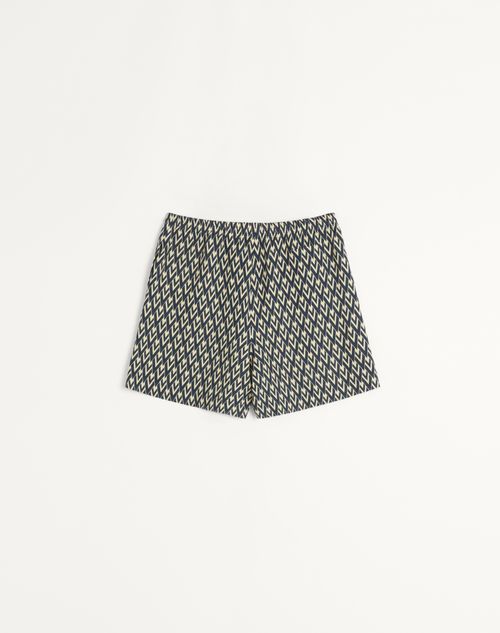 Valentino - Linen Bermuda Shorts With Toute La V Print - Navy/cream - Man - Trousers And Shorts