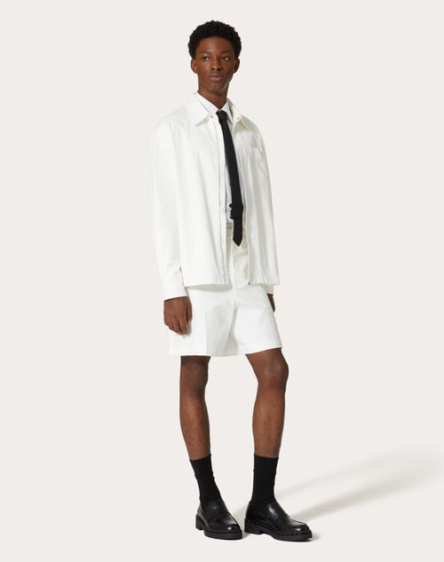 Valentino - Stretch Cotton Canvas Shorts With Rubberized V-detail - Ivory - Man - Trousers And Shorts