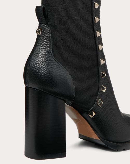 rockstud grainy calfskin leather ankle boot