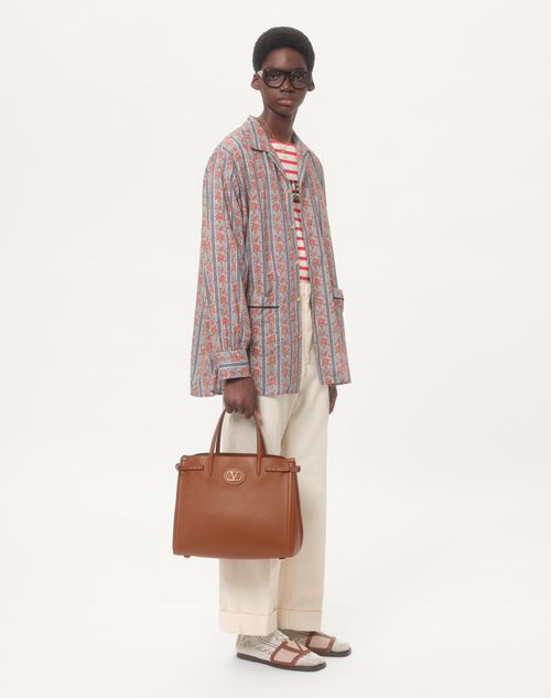 Valentino Garavani - Valentino Garavani Antibes Medium Calfskin Shopping Bag - Tobacco - Man - Bags