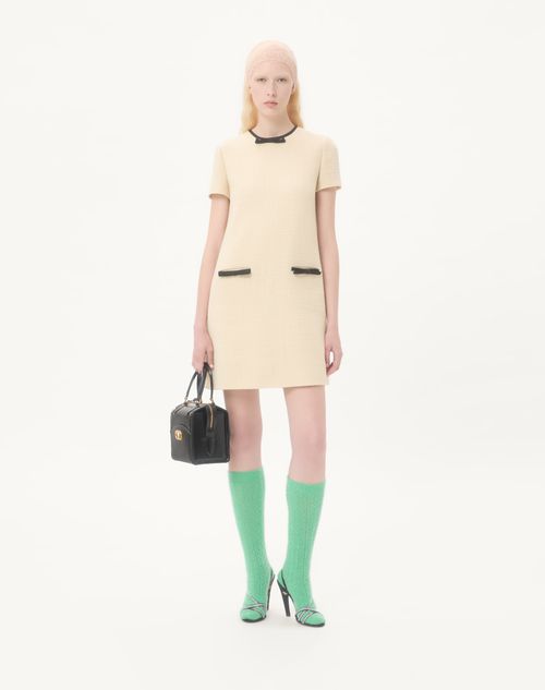 Valentino - Short Dress In Plain Wool Tweed - Almond/black - Woman - Dresses