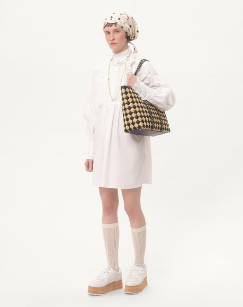 Valentino Garavani - Borsa Shopping Valentino Garavani Rockstud Ricamata In Rafia - Naturale/nero - Donna - Valentino Garavani Rockstud