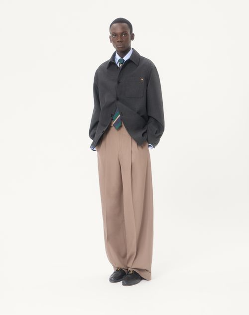 Valentino - Valentino Shirt Jacket In Nylon Gabardine With Vgold - Dark Grey - Man - Outerwear