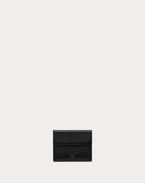 Valentino Garavani - Vlogo The Bold Edition Goatskin Card Holder - Black/cocoa - Man - Wallets And Small Leather Goods