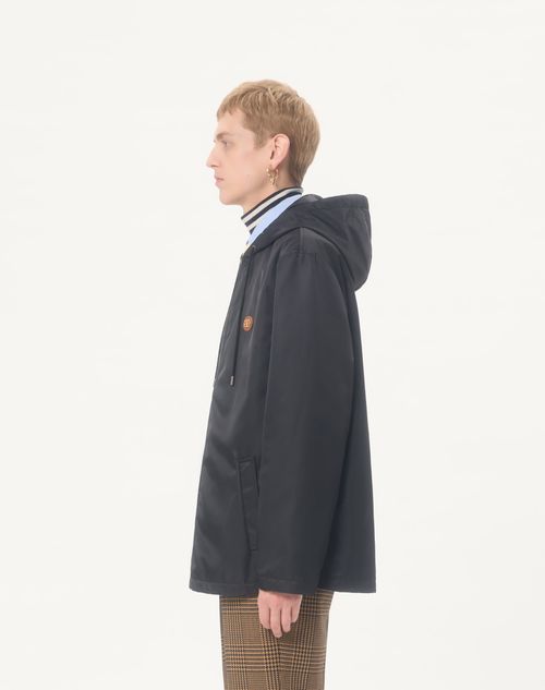 Valentino - Nylon Hooded Windbreaker With Vlogo Patch - Black - Man - Outerwear