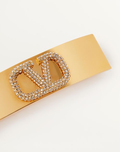 Valentino Garavani - Vlogo Signature Hair Clip Made In Metal And Swarovski® Crystals - Gold - Woman - Hair Accessories