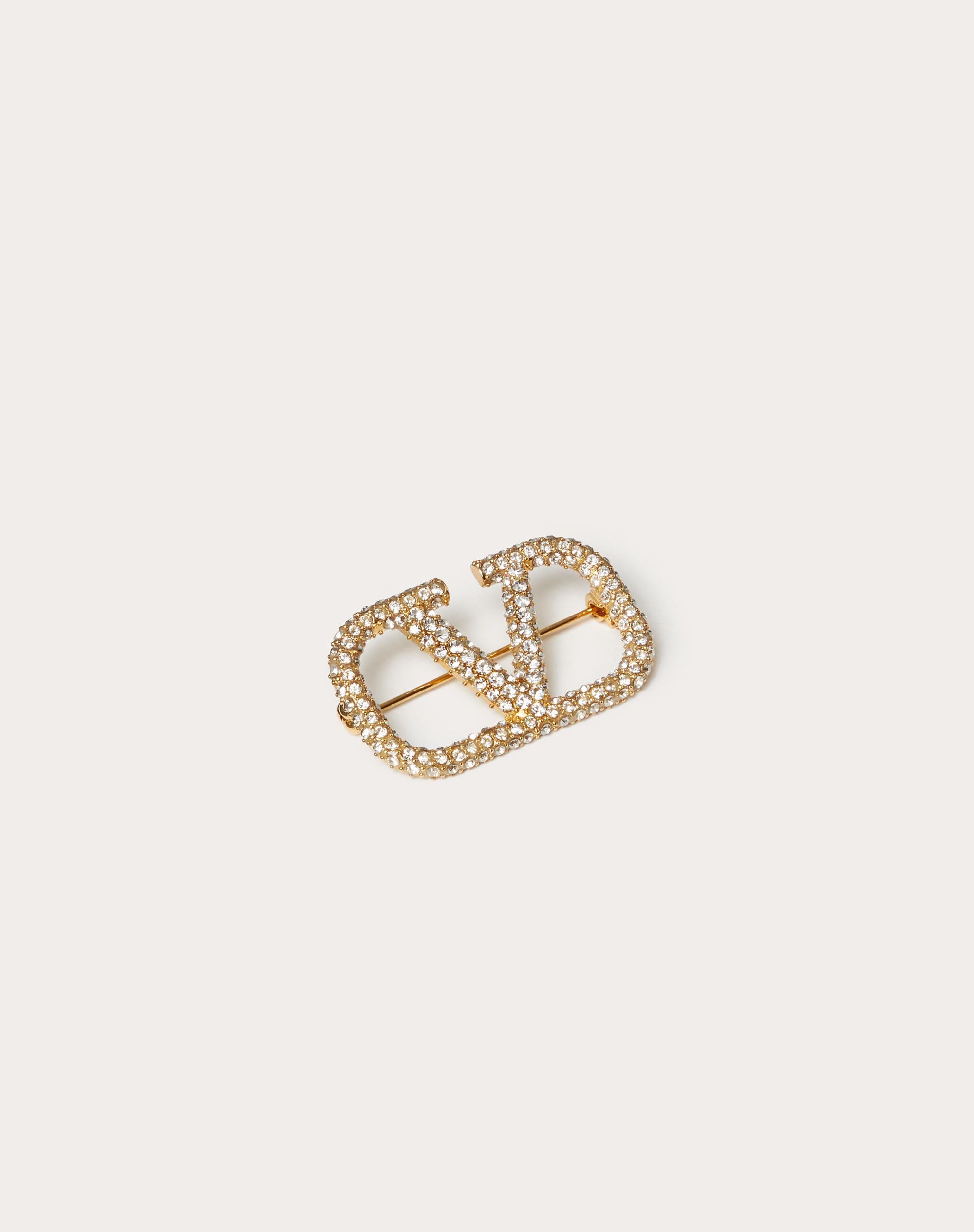 Vlogo Signature Metal Brooch With Swarovski Crystals for Woman in Gold Valentino US