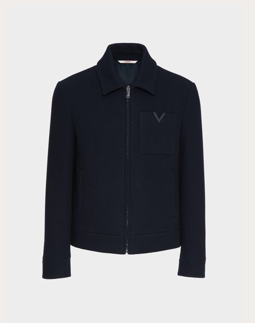 Valentino - Wool Jacket With Metallic V Detail - Navy - Man - Shelf - Mrtw - Dark Tones & Camou