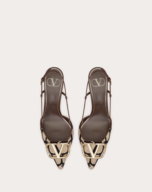 Valentino Garavani - Vlogo Signature Slingpumps Aus Toile Iconographe, 80 Mm - Beige/schwarz - Frau - Pumps